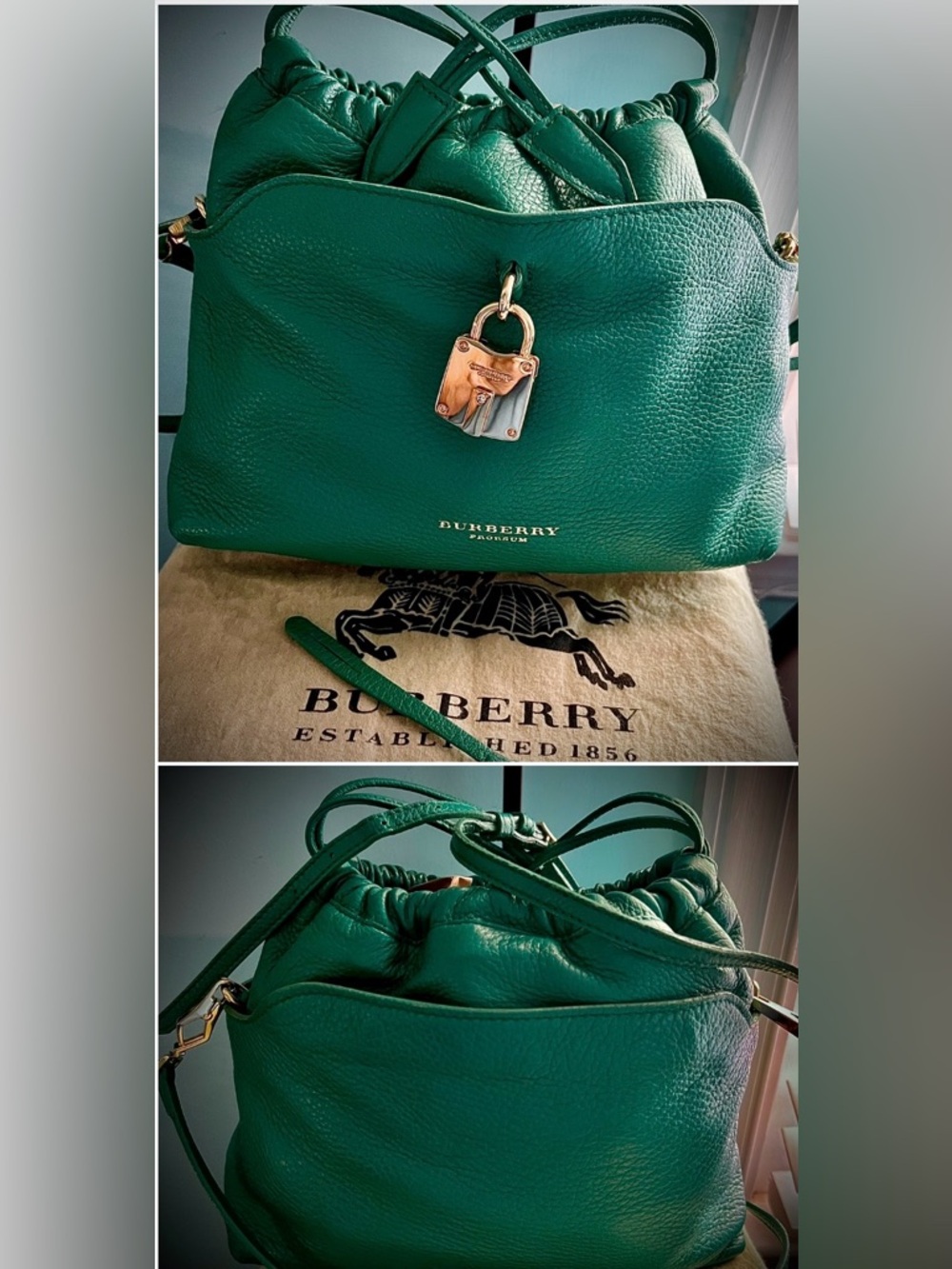 Burberry Prorsum “lil Crush ” emerald deerskin leather Crossbody/DB/key